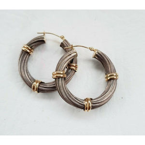 Retired Mazza Bartholomew Designer 14k & Sterling Hoop Earrings Signed MB